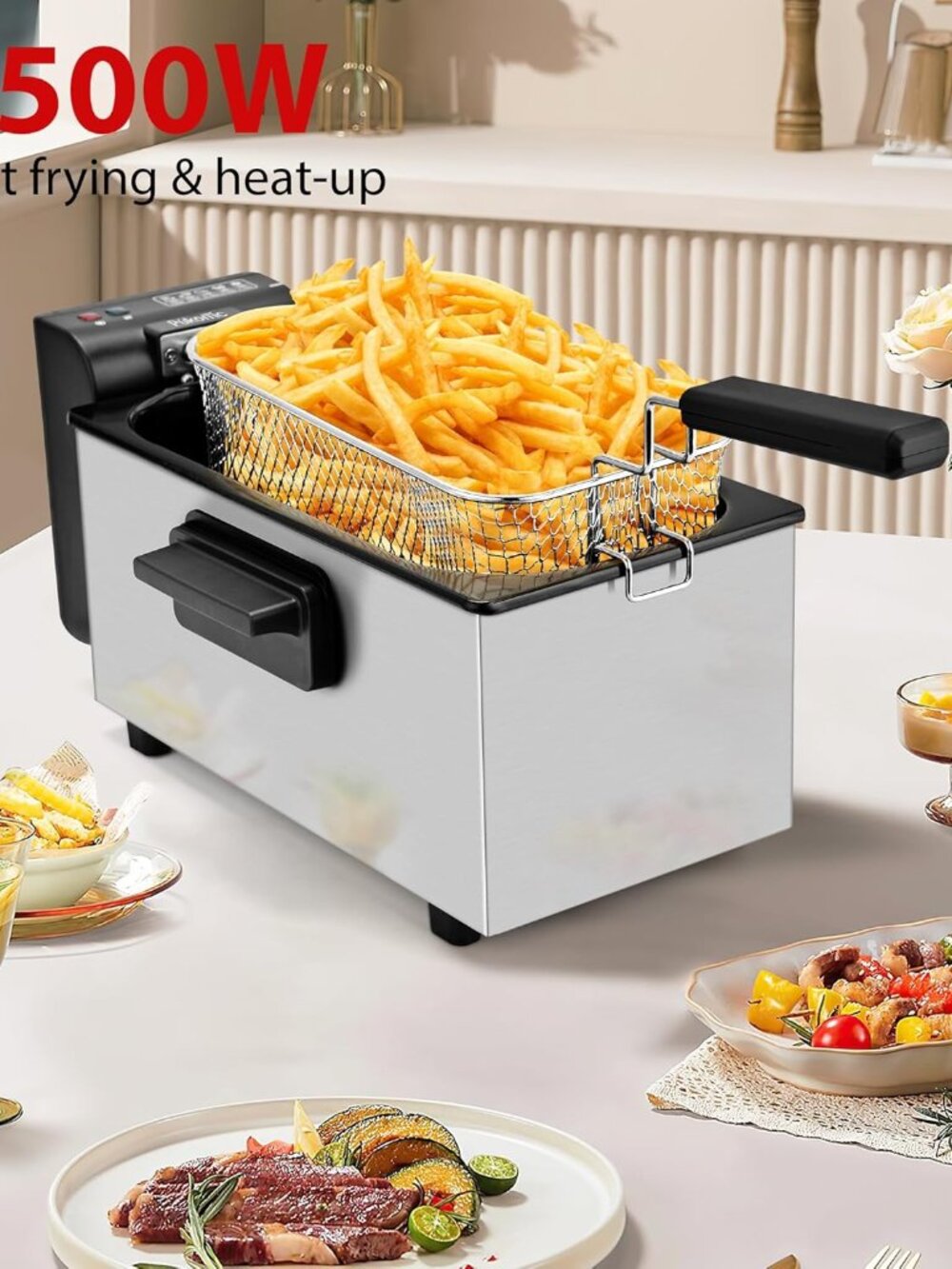 Deep Fryer 3 L Capacity with Basket Adjustable Temperature Stainless Steel